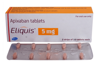 Image of Eliquis tablets used to prevent blood clots and reduce stroke risk, available at LifeRx Pharmacy