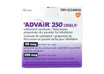 Image of Advair Diskus inhaler used for long-term asthma and COPD control, available near me at LifeRx Pharmacy