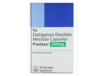 Image of Pradaxa (Dabigatran) capsules used as a blood thinner to prevent blood clots and stroke, available near me at LifeRx Pharmacy