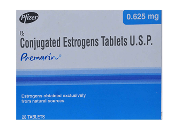 Image of Premarin conjugated estrogen tablets used for hormone replacement therapy in menopause, available at LifeRx Pharmacy